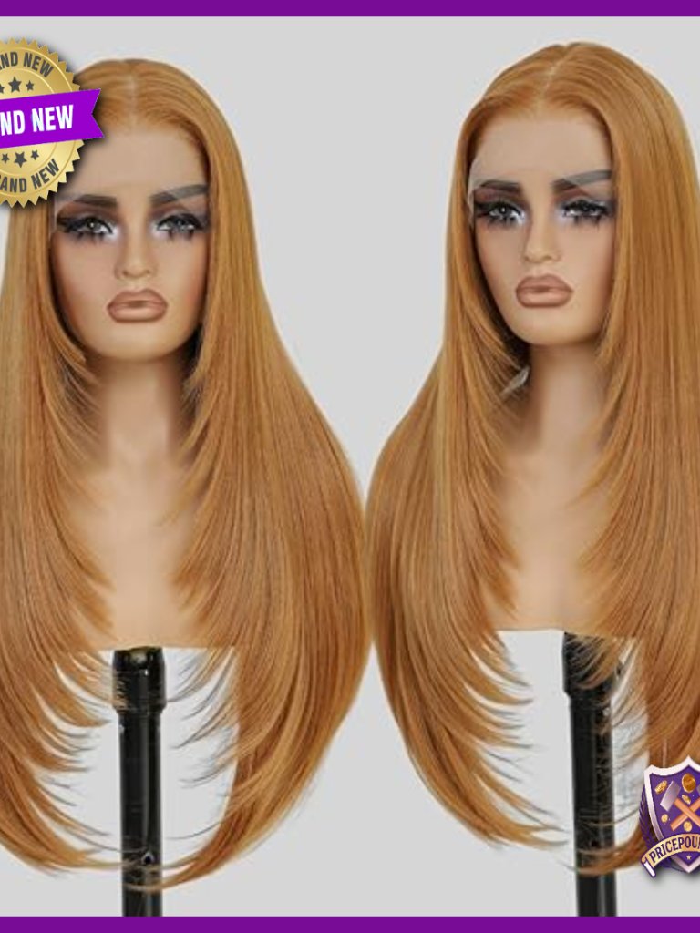 13x4 Synthetic Lace Front Wig 26 Inch Long Layered Straight With Bangs